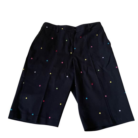 Polka Dot Bermuda Shorts Long Rainbow Black S EUC - Picture 2 of 6